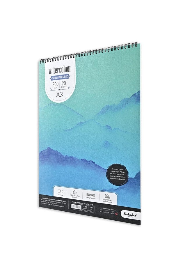 Scholar Watercolor Pad - 200 GSM Cold Pressed Special Watercolour Paper | Wire-O Bound Artist Pad for Watercolour, Ink, Washes & Mixed Media (A3) - Image 2